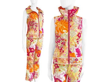 Moschino Jeans Twin Set bestehend aus Weste und Hose / 90er - 2000er Moschino Jeans grooviges Style Set mit Blumenmuster