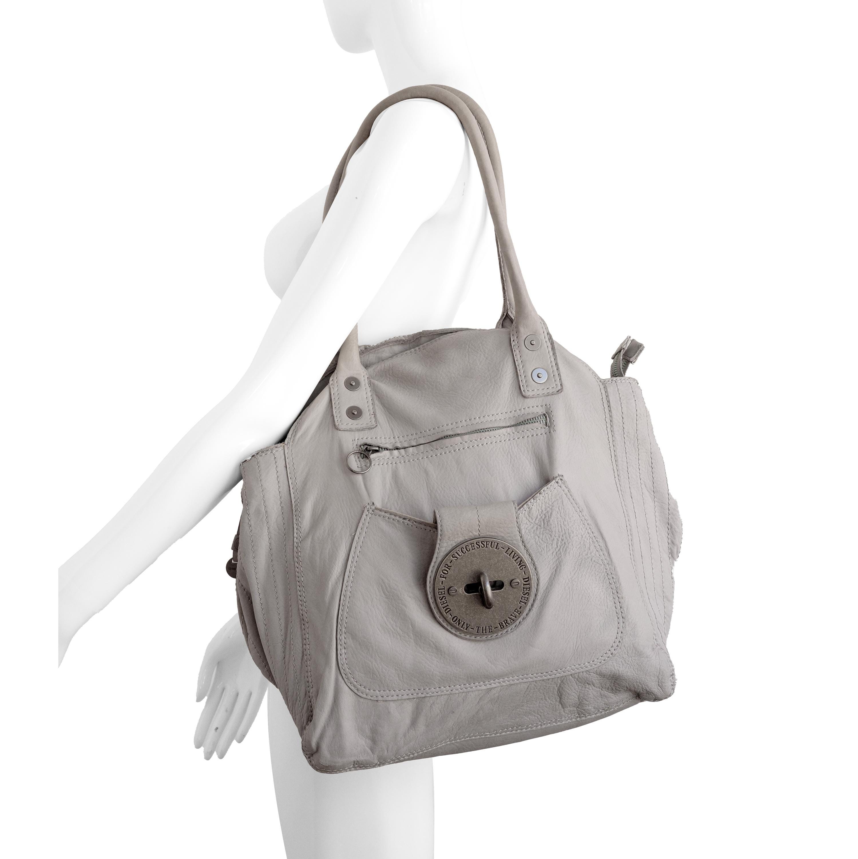 バッグ DIESEL 00s tote bag Y2K ash gray l Diesel Genuine Leather Gray Handbag - Authentic Designer Tote Bag