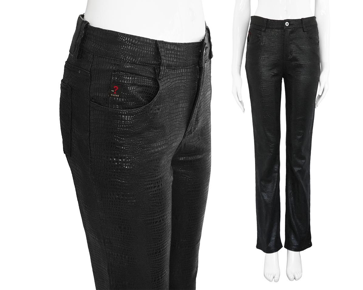 GUESS Black Crocodile-pattern Pants – Size 28 – Cotton and Spandex 