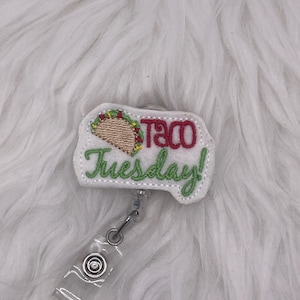 Taco Tuesday Badge Reel: Embroidered Felt Retractable ID Holder