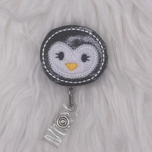 Penguin Embroidered Badge Reel: Retractable ID Tag Holder