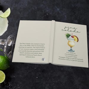 Pina Colada Hardcover Journal With Recipe, Blank Cocktail Recipe Notebook, Mixology Gift, Cocktail Lover Journal, Bartender Books