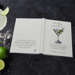 Mixologist Gift Hardcover Journal With Dirty Martini Recipe, Cocktail Recipe Book, Home Bar Gifts, Bartender Gift, Mixology Book,
