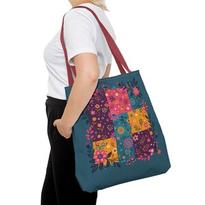Floral Patchwork Large Tote Bag, Colorful Reusable Shoulder Bag, Everyday Market Tote, Gift for Her