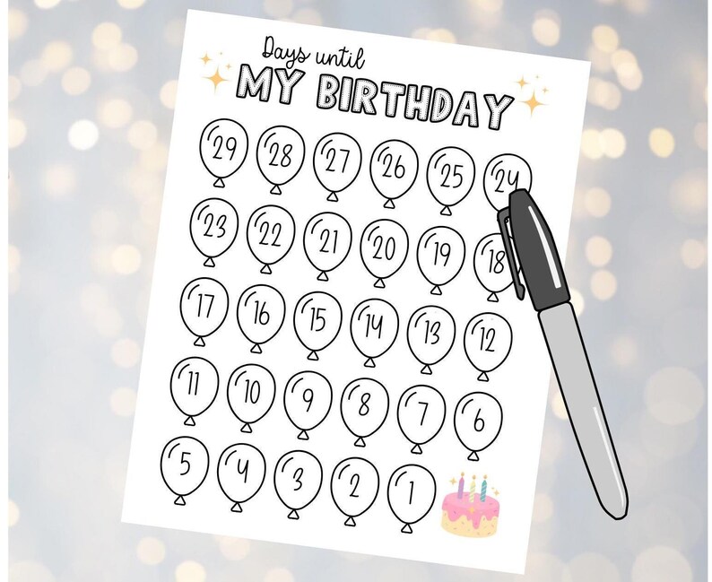 Countdown Colour In Birthday Countdown Coloring Page: Kids Activity (digital Download) - Etsy
