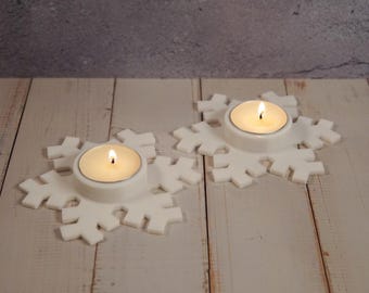 3D Printed Snowflake Tea Light Holder – Christmas Centerpiece, Set of Two