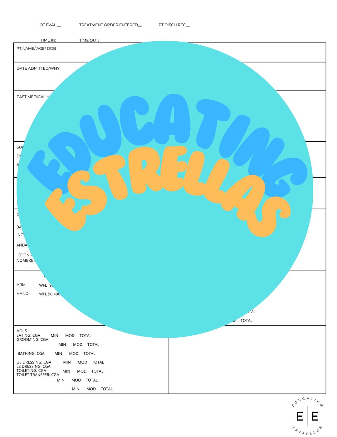 SPANISH Occupational Therapy Acute Care Eval Template Digital Download ...