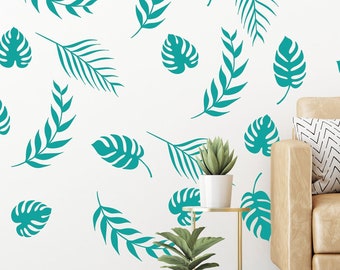 Palm Leaf Wall Decals, Tropical Room Decor, Beach House Decor, Removable Jungle Nursery Decal, Coastal Living Room Decor