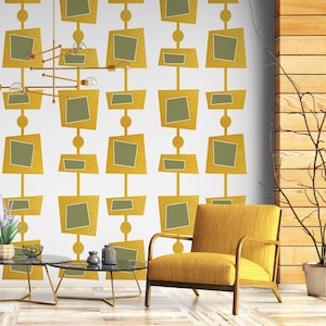 Mid Century Wall Decals - Geometric Square Chain Decal, Retro Wall Pattern, Mid Mod Removable Decor, Palm Springs Modern Home Decor