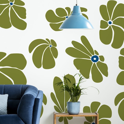 Retro Flower Wall Decals Floral Wall Decal Retro Wall Decor Etsy