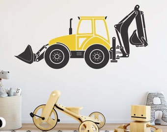 Backhoe Tractor Wall Decal, Decals for Kids, Removable Construction Themed Nursery Decor, Two Color Loader Machinery Decal