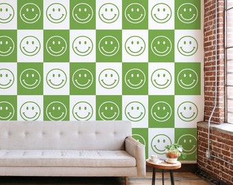 Smiley Face Wall Decals, Happy Wall Decor, Retro Repeatable Pattern Decal, 70s Themed Room, Cheerful Removable Wall Decal for Kids