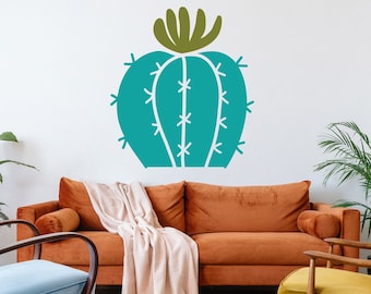 Blooming Barrel Cactus Wall Decal - Desert Themed Decor, Boho Chic Wall Art, Removable Southwestern Vinyl Decals, Cacti Room Decoration