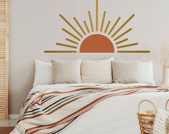 Boho Sun Wall Decal, Mid Century Sunrise Decals, Removable Bohemian Decor for Dorms and Nursery, Sunshine Wall Decor