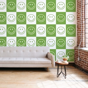Smiley Face Wall Decals, Happy Wall Decor, Retro Repeatable Pattern Decal, 70s Themed Room, Cheerful Removable Wall Decal for Kids