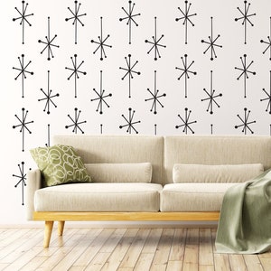 Atomic Starburst Wall Decals - 60s Style Mid Century Decor, Large Retro Vinyl Decals, Removable Modern Decor for Living Room, Kitchen