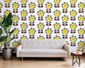 Modern Sunflower Wall Decals, Mid Century Flower Decor, Retro Flower Power, Groovy Floral Decal, Wall Decor for Nurseries