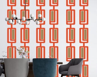 Retro Rectangle Chain Vinyl Wall Decal - Geometric Peel & Stick Art