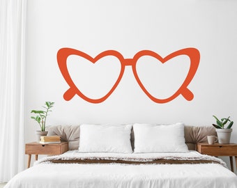 Heart Shaped Sunglasses Wall Decal, Retro Eyewear Art for Home or Office, Trendy Eyewear Decal, Removable Dorm Decor, Optometrist Decorl