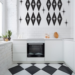Atomic Star Wall Decal - Retro Starburst Decals, Mid Century Mod Wall Decor, Starburst Shape, Diamond Wall Decals, Geometric Wall Decor