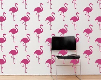 Flamingo Wall Decals, Retro Tropical Decor, Removable Wall Pattern