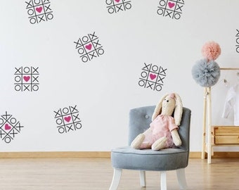 Tic Tac Toe Decal, Valentines Wall Decor, XOXO, Decor for Kids, Heart Wall Decals, Nursery Decorations, Wedding Wall Decor, Love Decal