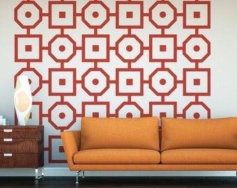 Geometric Pattern Wall Decal, Octagon and Squares Shapes, Chain Decals, Mid Century Modern Decor, Home Staging Decals