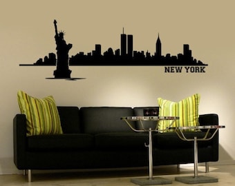 New York Skyline Decal - Urban Wall Decor, NY Decal, NYC Skyline, Statue of Liberty Cityscape, Travel Decor, Removable Decor for Renters