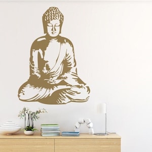 Calcomanía de pared de Buda, decoración de apartamentos extraíble, calcomanías asiáticas, arte moderno de la pared del estudio de yoga, decoración del dormitorio, arte de la pared de la silueta espiritual imagen 1