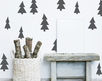 Tree Wall Decals, Rustic Winter Decor, Wonderland Removable Nursery Decal, Pine Trees Cabin or Lodge Decor