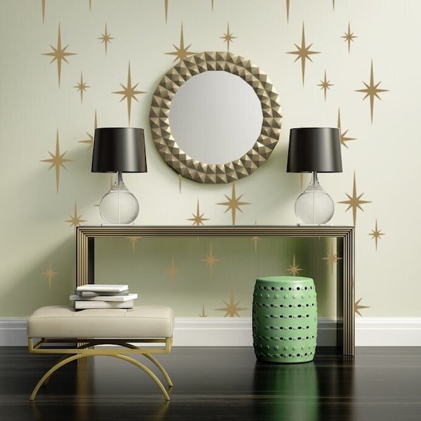 Retro Starburst Wall Decals, Atomic Star Decal, Geometric Decor, Mid Century Mid Mod Wall Decor, Modern Nursery Decor, Starburst Shape