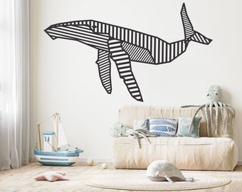 Large Humpback Whale Wall Decal, Stylized Marine Animal Decor, Ocean Themed Nautical Nursery Decorations, Removable Wall Decals for Kids