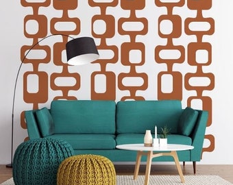 Mid Century Decal, Removable Modern Wall Decor Palm Springs, Retro Decals, Wall Decor Options for Renters, Retro Geometric Wall Pattern