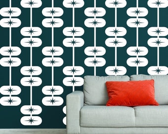 Mid Century Decals, Atomic Star Pattern, Modern Decal, Retro Starburst, Mid Mod Decor, Oval Chain Decal, Retro Shapes Decals