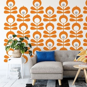 Mid Century Floral Vinyl Decal - Two Color Modern Wall Decor, Retro Flower Decals, Mid Mod Decorations, Modern Nursery Decor