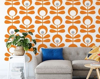 Mid Century Floral Vinyl Wall Decal - Retro Flower Decor