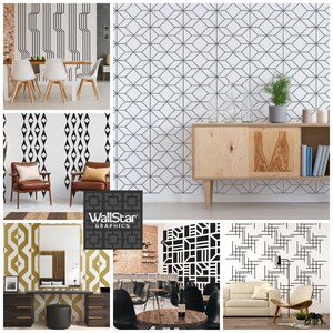 A collage of geometric pattern vinyl wall decals by Wall Star Graphics.
