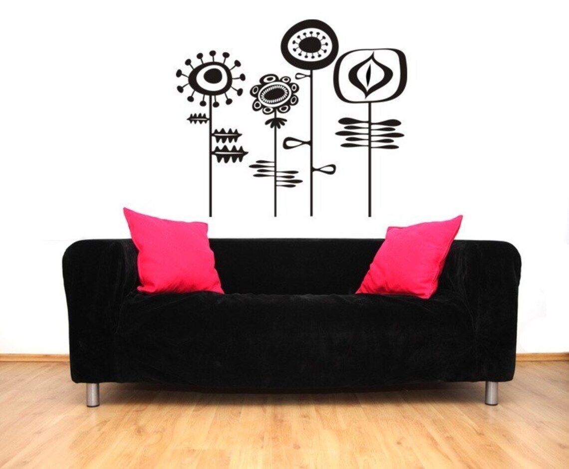 Retro Flower Wall Decals Floral Wall Decal Retro Wall Decor Etsy