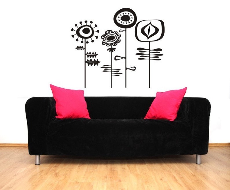 Retro Flower Wall Decals Floral Wall Decal Retro Wall Decor Etsy