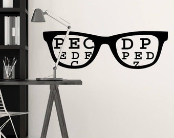 Eye Chart Decal, Glasses Decal, Eye Doctor Gift, Optometry Decor, Office Wall Decor, Optometry Art, Hipster Wall Art, Eyewear Specs Frames