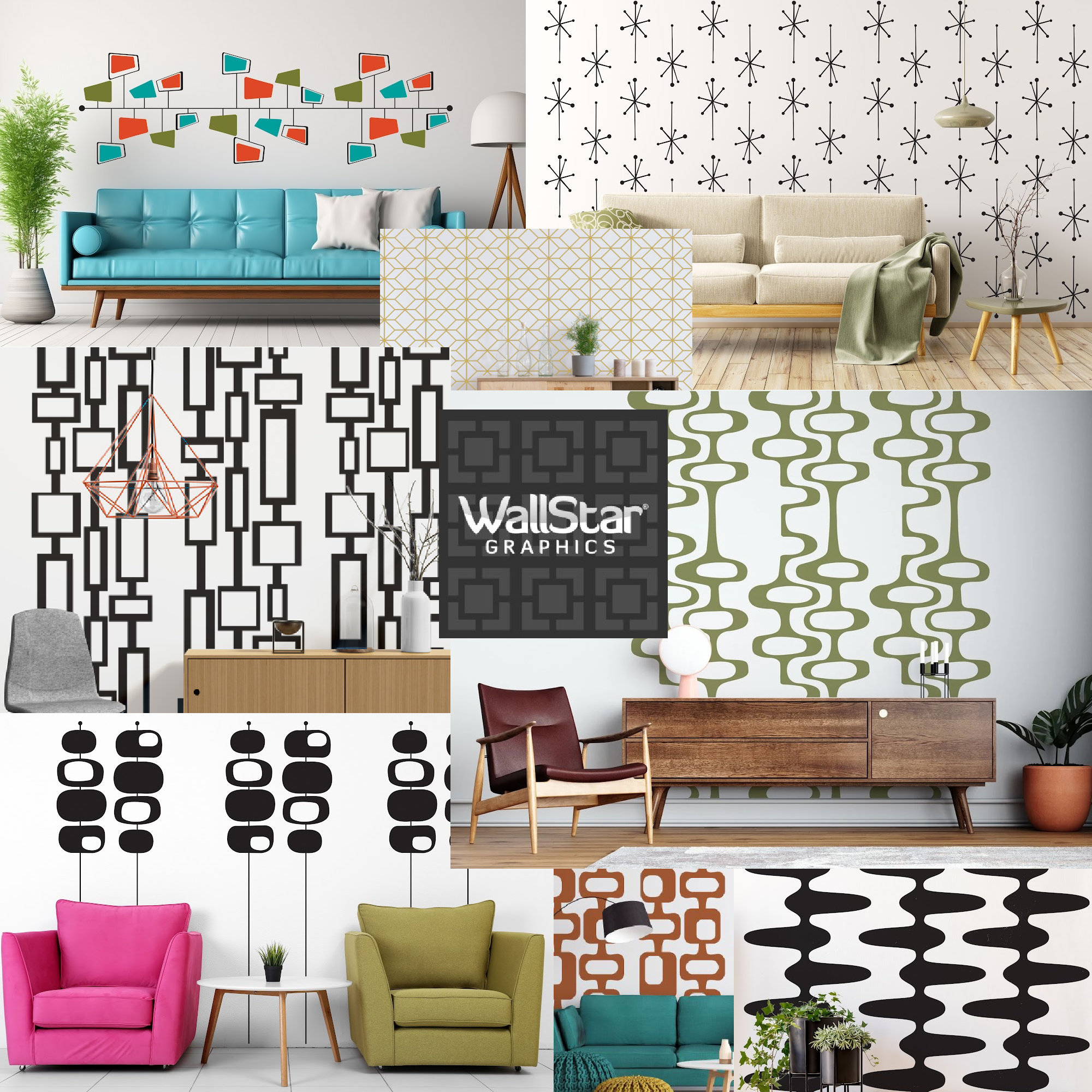 Retro Starburst Wall Decals, Atomic Star Decal, Geometric Decor