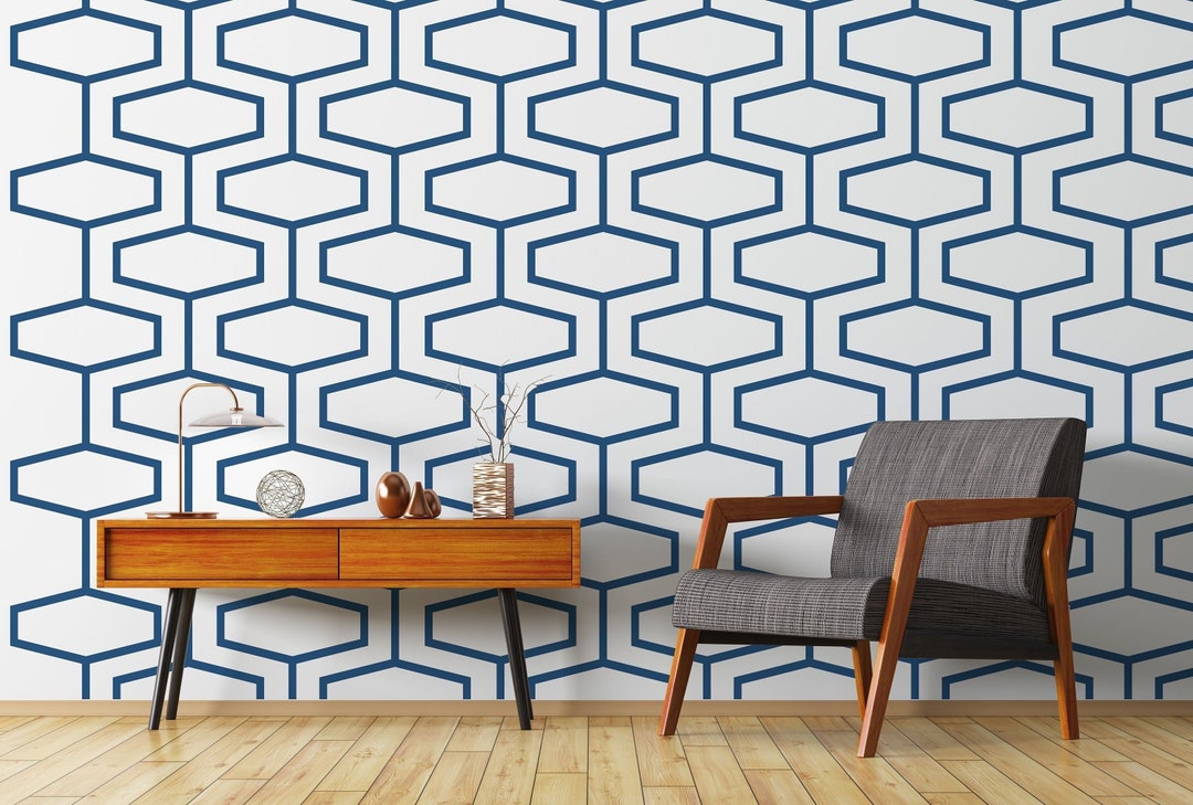 Picture of Geometric Pattern Wall Decal, Contemporary Living Room Decor, Mid ...