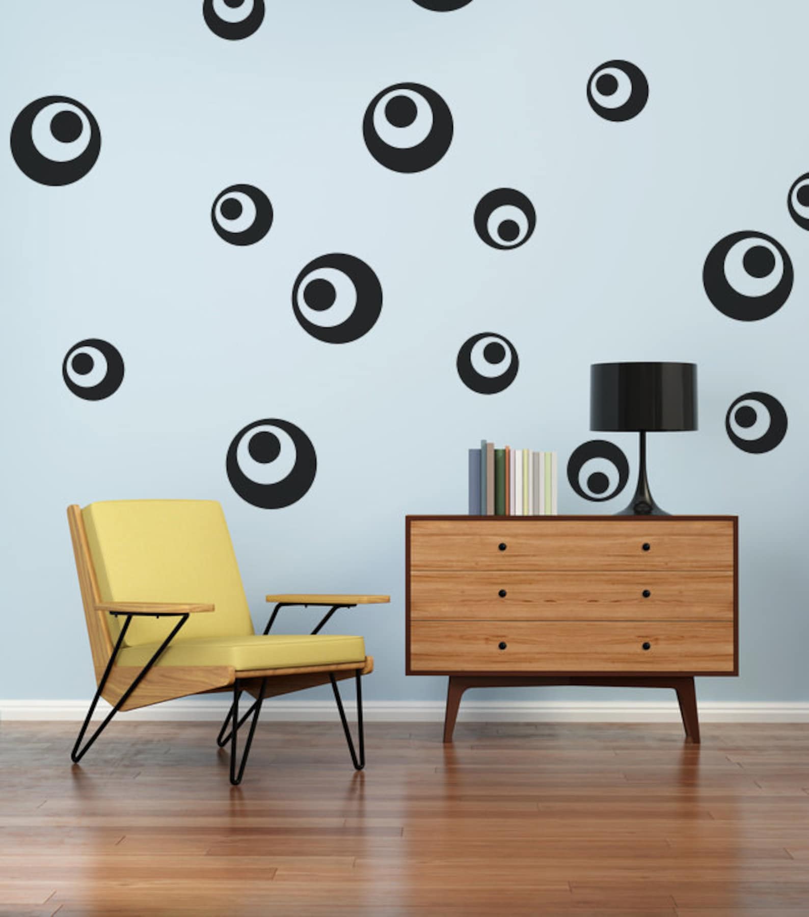 Circle Wall Decals Retro Wall Decal Mid Century Decals Etsy