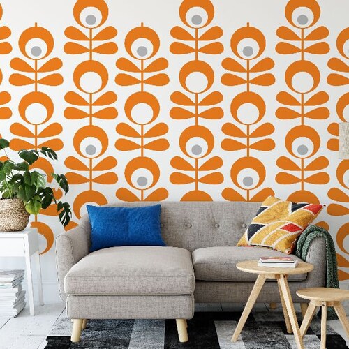 Mid Century Modern Wall Decor Retro Wall Decal Flower Wall Etsy