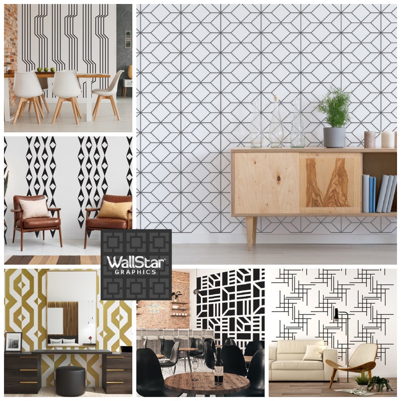 Mid Century Wall Decals, Geometric Pattern, Retro Wall Art, Modern Wall Decal, Removable Vinyl Wall Decal, Mid Mod Interiors imagem 9