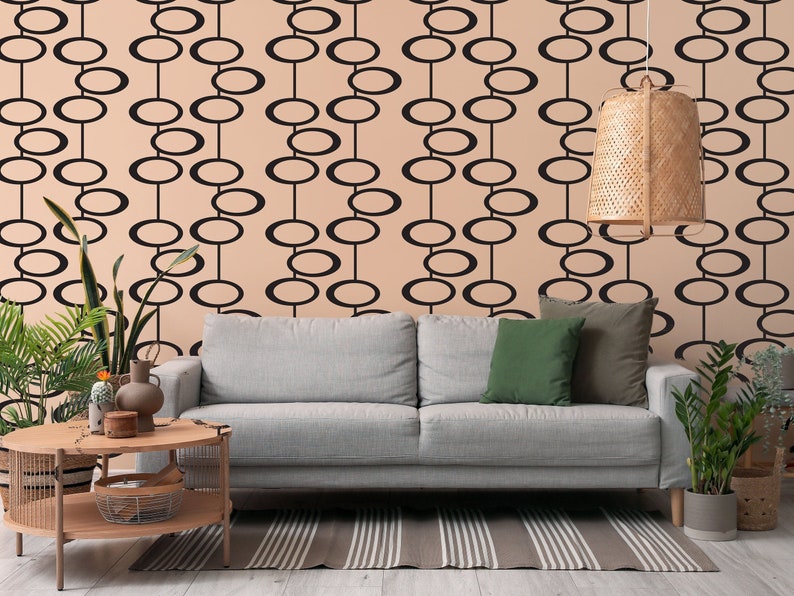 Mid Century Wandtattoo, moderne ovale Kette Aufkleber, Retro Wand Dekor, geometrische Retro Wand Muster Bild 1