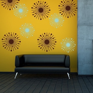 Atomic Starburst Wall Decals -  Mid Century Wall Decor, Modern Office Decal, Retro Shapes Wall Art, Dorm Decorations, Party Decorations