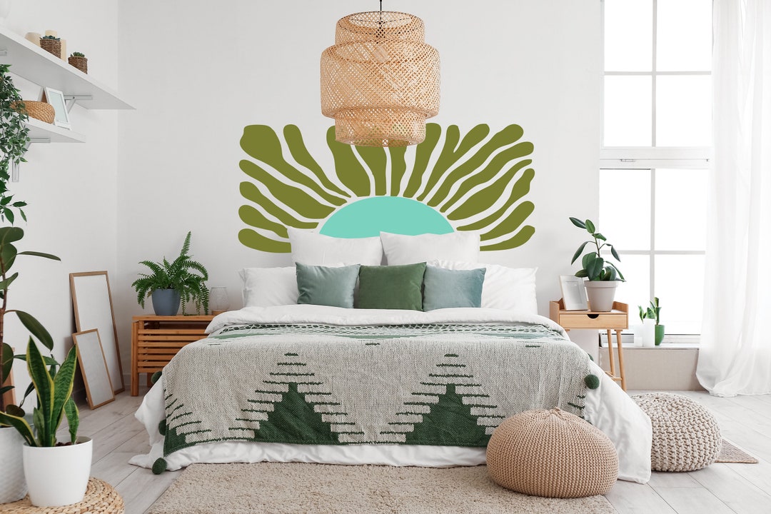 Sunrise Headboard Wall Decals, Boho Sunshine Decal, Removable Bohemian ...