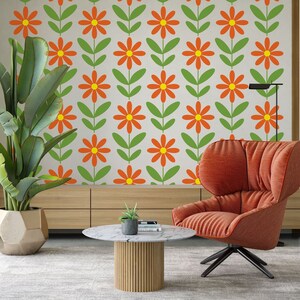 Mod Flower Decals, Mid Century Flower Decals, Retro Flower Wall Decal, Flower Decor, Groovy Wall Art, Floral Wall Decal, Flower Nursery