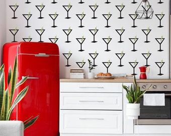 Martini Wall Decals, Mid Century Decal, Cocktail Decor, Retro Drink, Home Bar Decorations, Palm Springs Modern Decor